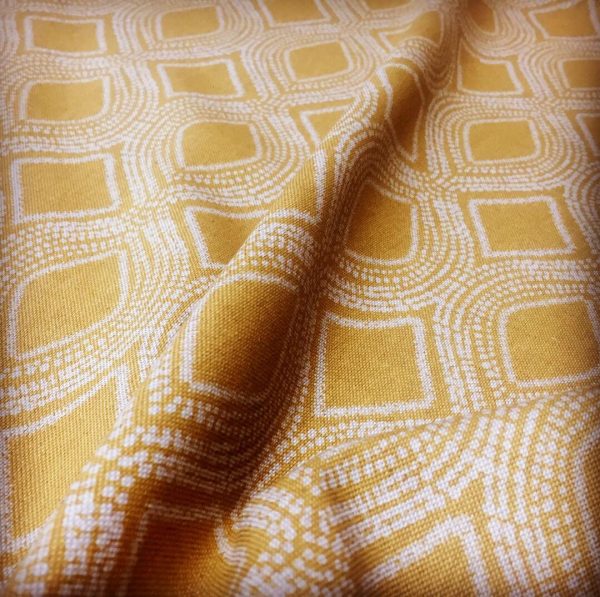 Art Deco Damask Rhombus Diamond Print Fabric Floral Cotton Material for Curtains Upholstery Home Decor 280cm EXTRA wide Ochre Mustard Cream - Image 5