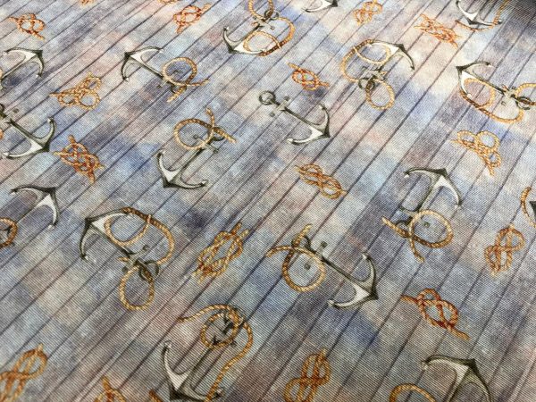 Nautical KNOTS Fabric Curtain Material for Dress Home Decor Curtain Upholstery Wooden Plank Anchor Print - 55"/ 140cm wide - Image 2