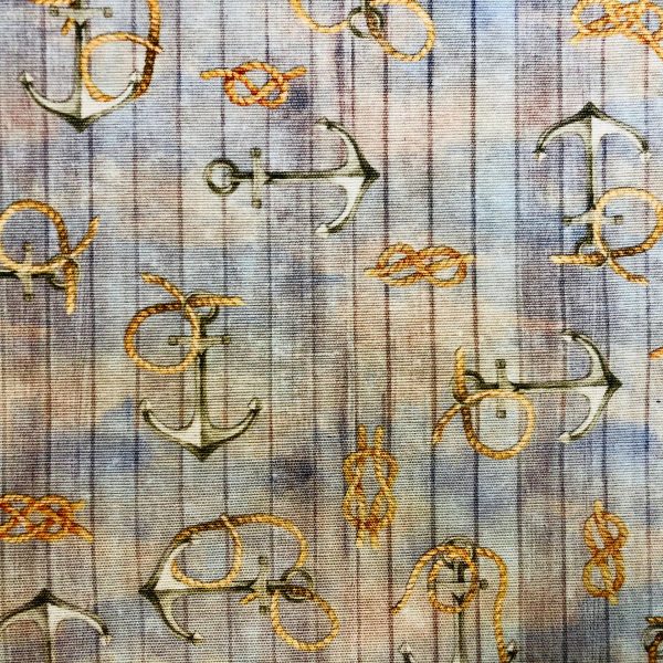 Nautical KNOTS Fabric Curtain Material for Dress Home Decor Curtain Upholstery Wooden Plank Anchor Print - 55"/ 140cm wide - Image 3