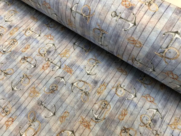 Nautical KNOTS Fabric Curtain Material for Dress Home Decor Curtain Upholstery Wooden Plank Anchor Print - 55"/ 140cm wide - Image 4