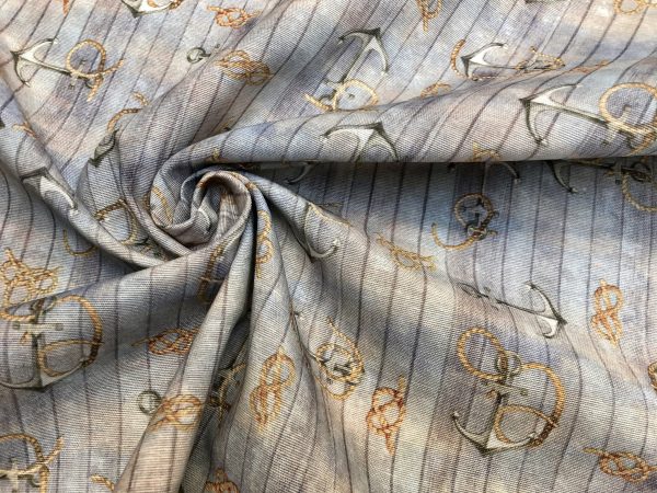 Nautical KNOTS Fabric Curtain Material for Dress Home Decor Curtain Upholstery Wooden Plank Anchor Print - 55"/ 140cm wide - Image 5