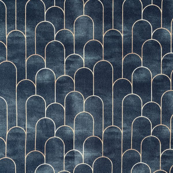 Arches Art Deco Fan Fabric Marble Effect Mermaid Fish Scale - Furnishing, Curtains, Upholstery Material - 110" or 280cm EXTRA Wide - Navy Blue & Gold - Image 4