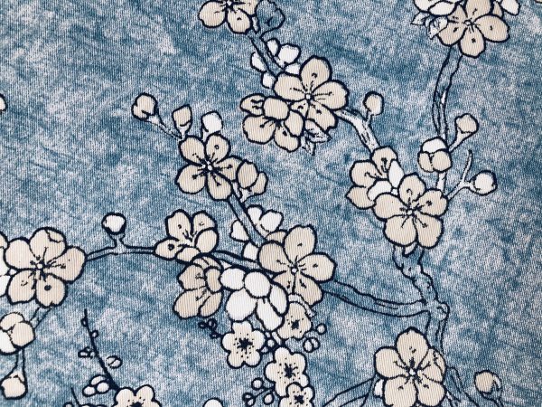 BLUE Japanese Sakura Blossom Cherry Floral Twill Curtain Fabric Oriental Furnishing Material - 55'' wide textile - Image 2