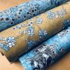 BLUE Japanese Sakura Blossom Cherry Floral Twill Curtain Fabric Oriental Furnishing Material – 55'' wide textile