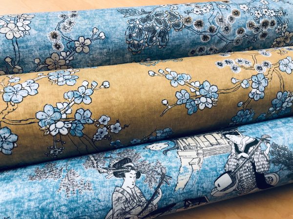 BLUE Japanese Sakura Blossom Cherry Floral Twill Curtain Fabric Oriental Furnishing Material - 55'' wide textile - Image 6