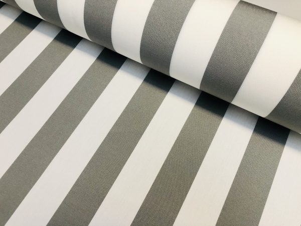 Light Grey & White Striped DRALON Outdoor Fabric Acrylic Teflon Waterproof Upholstery Material For Cushion Gazebo Beach – 63"/160cm Wide