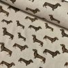 SAUSAGE DOG Animal Upholstery Curtain Cotton Fabric Material 55"/140cm wide canvas – Brown Cream