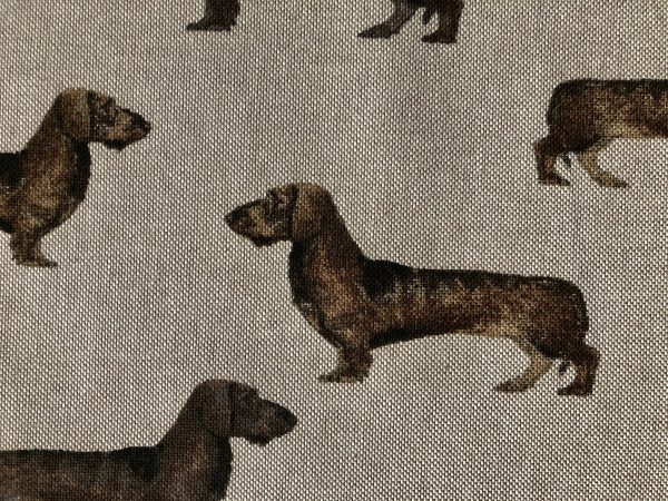 SAUSAGE DOG Animal Upholstery Curtain Cotton Fabric Material 55"/140cm wide canvas - Brown Cream - Image 4