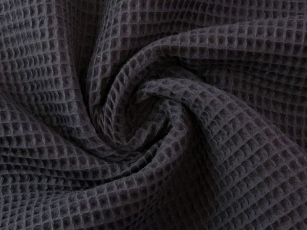 Cotton WAFFLE Pique Honeycomb Fabric Material – bathrobe, gown, towel, cushion –  150cm wide – Black