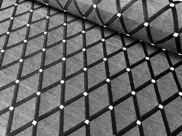 Linen Look BLACK Embroidered Rhombus Culla Fabric Furnishing Curtain Upholstery Dressmaking Cotton Lurex Material 55"/140cm Wide Canvas - Image 2