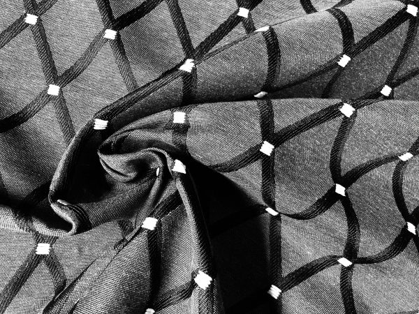 Linen Look BLACK Embroidered Rhombus Culla Fabric Furnishing Curtain Upholstery Dressmaking Cotton Lurex Material 55"/140cm Wide Canvas - Image 3
