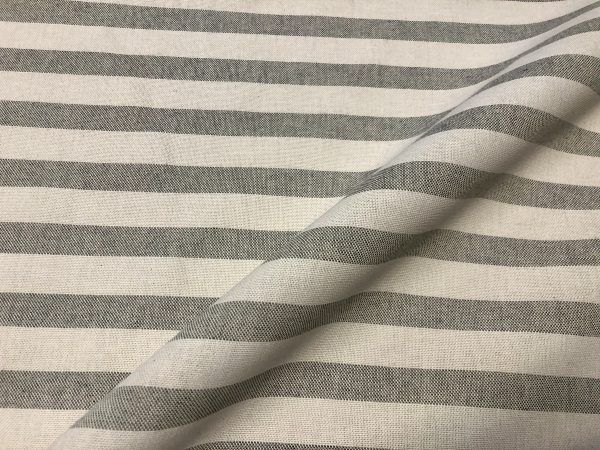 Linen Look White STRIPES Culla Fabric Furnishing Curtain Upholstery Dressmaking Cotton Material 110″/280cm EXTRA Wide Canvas - GREY - Image 2