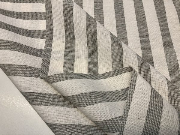 Linen Look White STRIPES Culla Fabric Furnishing Curtain Upholstery Dressmaking Cotton Material 110″/280cm EXTRA Wide Canvas - GREY - Image 4