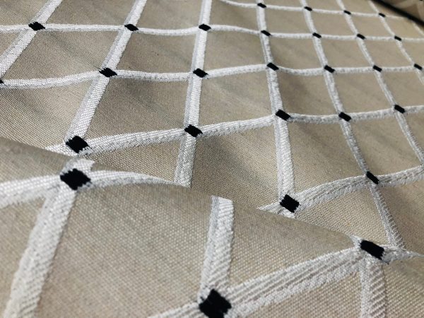 Linen Look NATURAL Embroidered Rhombus Culla Fabric Furnishing Curtain Upholstery Dressmaking Cotton Lurex Material 55"/140cm Wide Canvas - Image 2