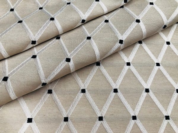 Linen Look NATURAL Embroidered Rhombus Culla Fabric Furnishing Curtain Upholstery Dressmaking Cotton Lurex Material 55"/140cm Wide Canvas - Image 4