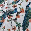 Peacock Bird Fabric Floral Garden Furnishing, Curtains, Upholstery Material – 55"/140cm Wide – Peach & Turquoise