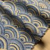 Rainbow Fan Diamond Art Deco Peacock Fan Damask Fabric – Furnishing, Curtains, Upholstery Material – 55"/140cm Wide – Blue & Mustard