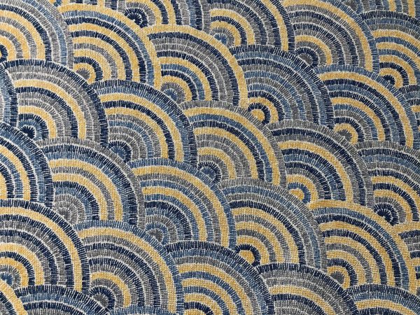 Rainbow Fan Diamond Art Deco Peacock Fan Damask Fabric - Furnishing, Curtains, Upholstery Material - 55"/140cm Wide - Blue & Mustard - Image 5