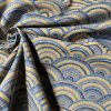 Rainbow Fan Diamond Art Deco Peacock Fan Damask Fabric – Furnishing, Curtains, Upholstery Material – 55"/140cm Wide – Blue & Mustard