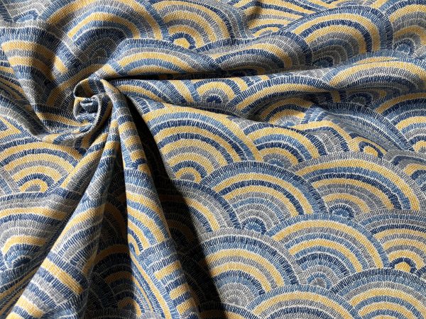 Rainbow Fan Diamond Art Deco Peacock Fan Damask Fabric - Furnishing, Curtains, Upholstery Material - 55"/140cm Wide - Blue & Mustard - Image 7