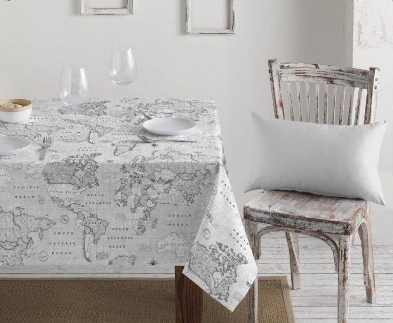 Teflon Waterproof World Map Tablecloth PU Coated Outdoor Fabric For Cushion, Gazebo, Tables