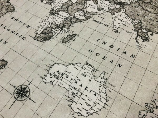 Teflon Waterproof World Map Tablecloth PU Coated Outdoor Fabric For Cushion, Gazebo, Tables, Beach - 55"/140cm Wide - GREY - Image 3