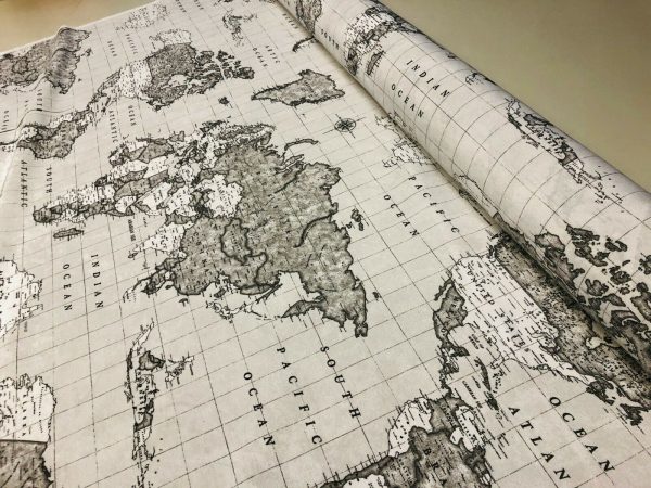Teflon Waterproof World Map Tablecloth PU Coated Outdoor Fabric For Cushion, Gazebo, Tables, Beach - 55"/140cm Wide - GREY - Image 4