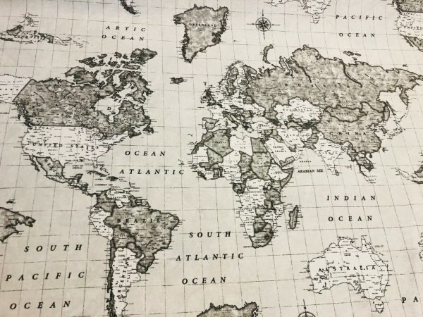 Teflon Waterproof World Map Tablecloth PU Coated Outdoor Fabric For Cushion, Gazebo, Tables, Beach - 55"/140cm Wide - GREY - Image 5