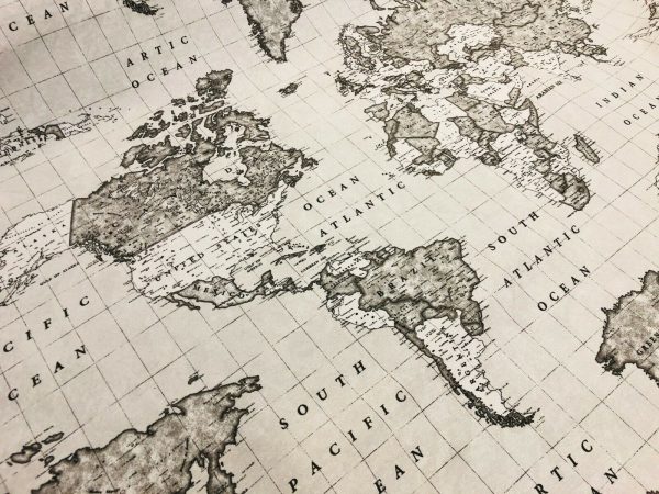 Teflon Waterproof World Map Tablecloth PU Coated Outdoor Fabric For Cushion, Gazebo, Tables, Beach - 55"/140cm Wide - GREY - Image 6