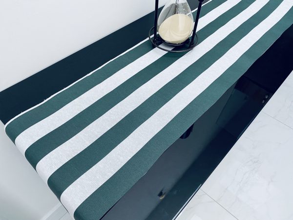 GREEN & WHITE Striped Teflon Table Runner For Events, Weddings, Home decor, Water Repellent - 12'' wide - Any Length - Image 3