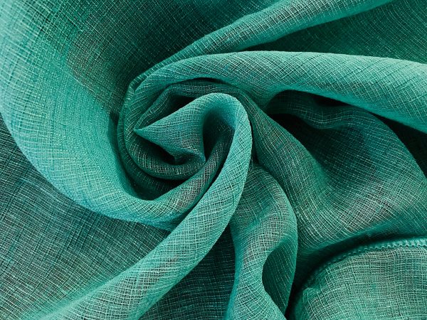 JADE TURQUOISE Inbetween Voile Tulle Organza Fabric Linen Look Sheer Curtains Net With Lead Cord Weight Base – 280cm EXTRA Wide