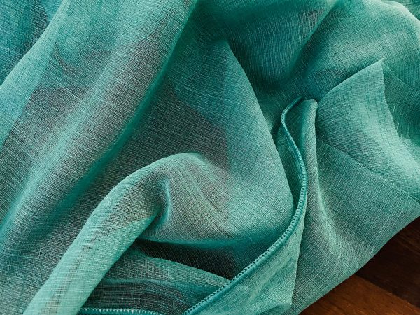 JADE TURQUOISE Inbetween Voile Tulle Organza Fabric Linen Look Sheer Curtains Net With Lead Cord Weight Base - 280cm EXTRA Wide - Image 5