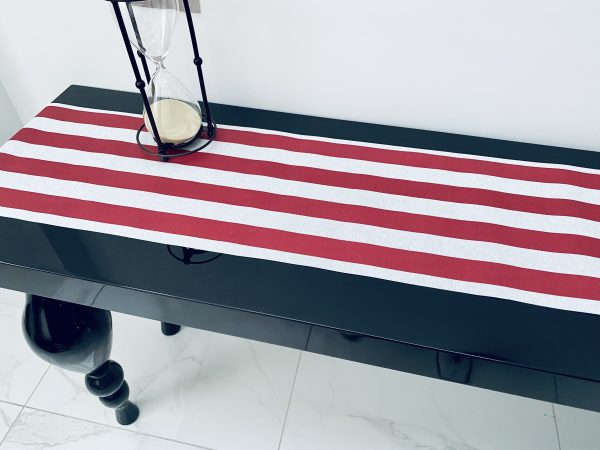 RED & WHITE Striped Teflon Table Runner For Events, Weddings, Home decor, Water Repellent - 12'' wide - Any Length - Image 2