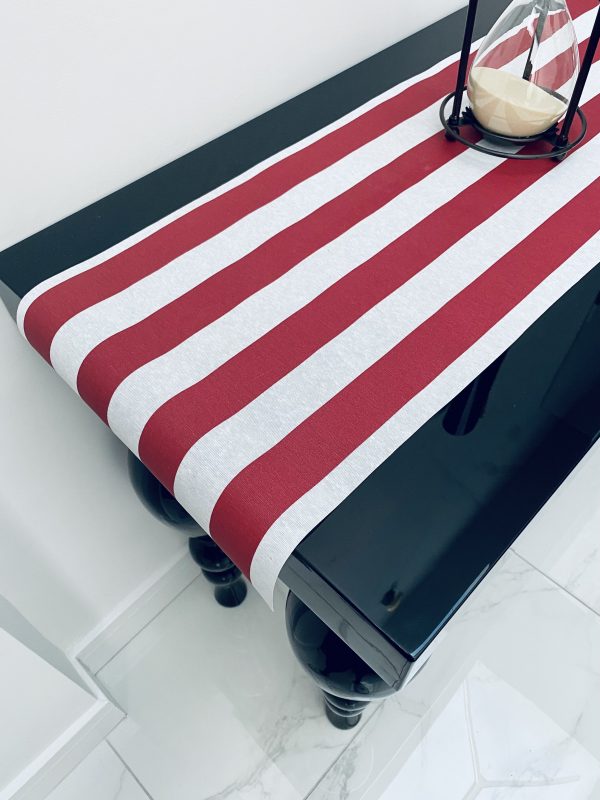RED & WHITE Striped Teflon Table Runner For Events, Weddings, Home decor, Water Repellent - 12'' wide - Any Length - Image 3