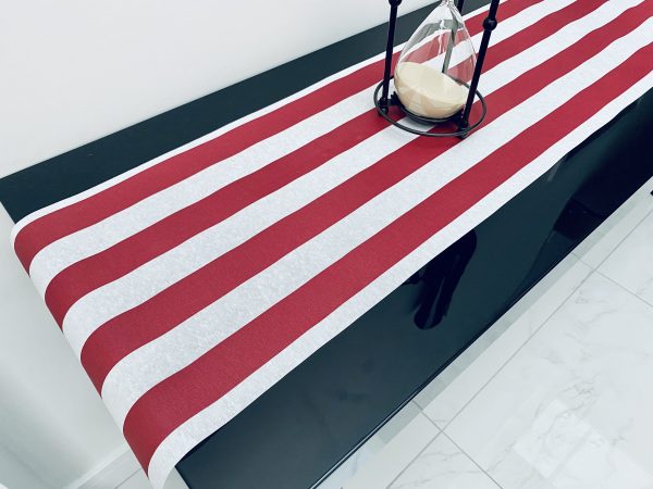 RED & WHITE Striped Teflon Table Runner For Events, Weddings, Home decor, Water Repellent - 12'' wide - Any Length - Image 4