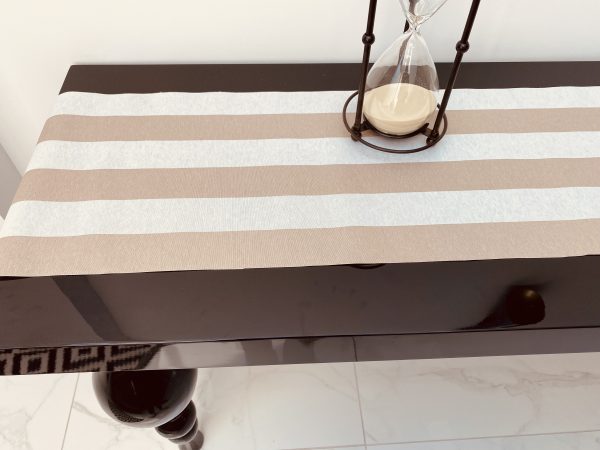 BEIGE & WHITE Striped Teflon Table Runner For Events, Weddings, Home decor, Water Repellent - 12'' wide - Any Length - Image 2