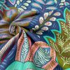 BOTANIC Leaf Fabric Tropical Floral Tree Leaves Print Cotton Curtain Upholstery Material 55″/140cm wide Canvas – Blue Turquoise