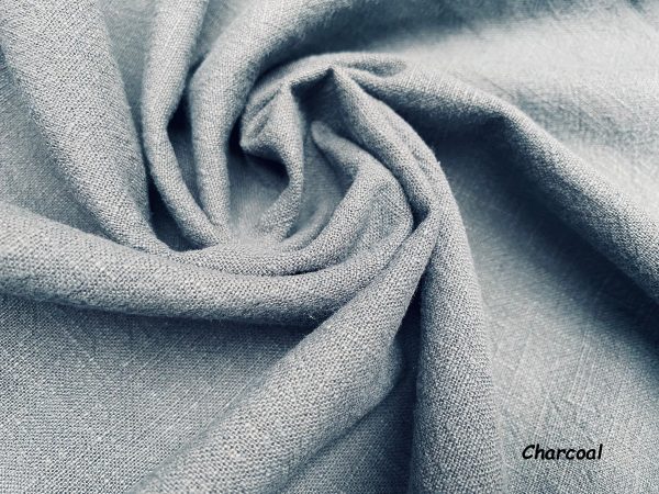 Charcoal Stone Washed Pure Plain Linen Fabric Material - 100% Linens Home Decor Bedding Clothes Curtains - 55" 140cm Wide - Image 2