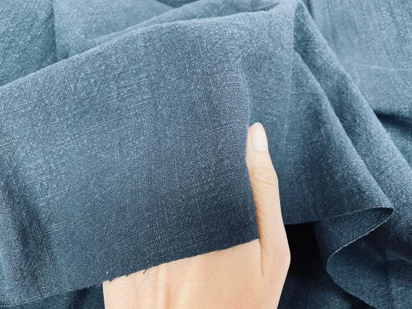 Dark Navy Stone Washed Pure Plain Linen Fabric Material – 100% Linens Home Decor Bedding Clothes Curtains – 55″ 140cm Wide