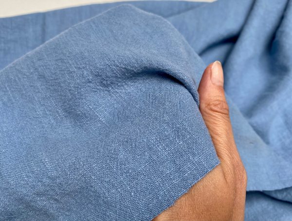 Denim Blue Stone Washed Pure Plain Linen Fabric Material – 100% Linens Home Decor Bedding Clothes Curtains – 55″ 140cm Wide