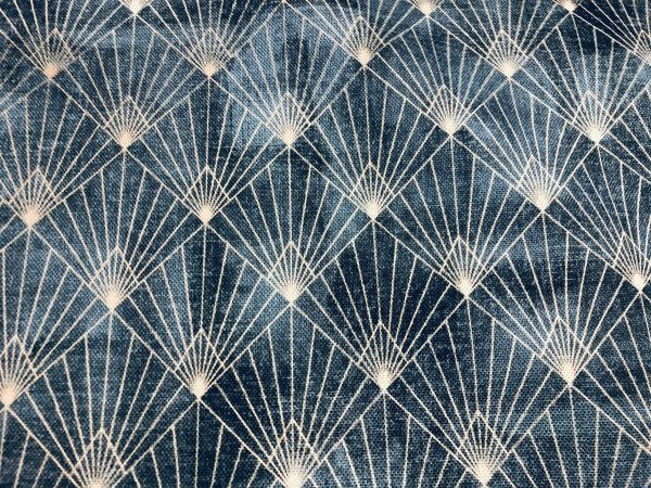 Diamond Peacock Fan Fabric Art Deco Rhombus Damask - Furnishing, Curtains, Upholstery Material - 125" or 320cm EXTRA Wide - Navy Blue & Gold - Image 2