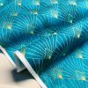 Diamond Art Deco Rhombus Damask Peacock Fan Fabric – Furnishing, Curtains, Upholstery Material – 55″/140cm Wide – Turquoise & Gold