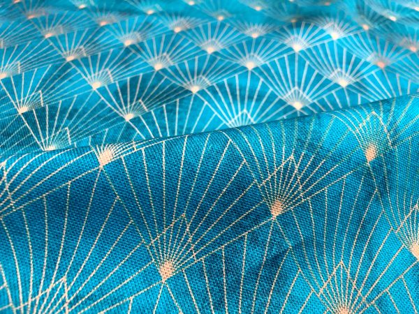 Diamond Art Deco Damask Peacock GOLD Fan Fabric - Furnishing, Curtains, Upholstery Material - 55"/140cm Wide - Image 4