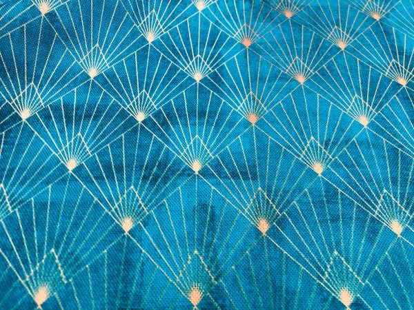 Diamond Art Deco Damask Peacock GOLD Fan Fabric - Furnishing, Curtains, Upholstery Material - 55"/140cm Wide - Image 3