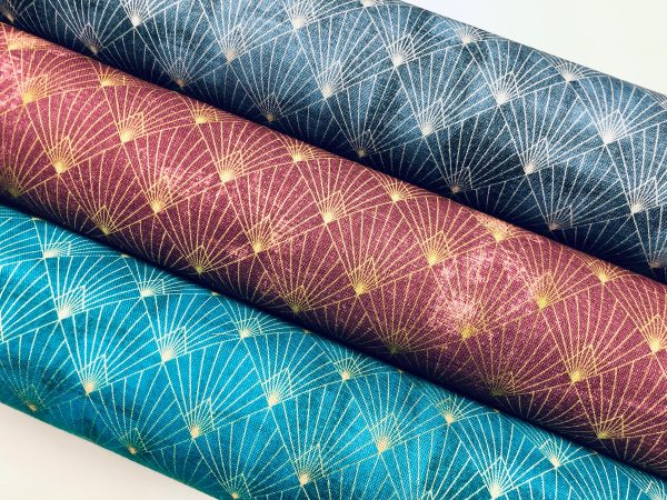 Diamond Art Deco Damask Peacock GOLD Fan Fabric - Furnishing, Curtains, Upholstery Material - 55"/140cm Wide - Image 2