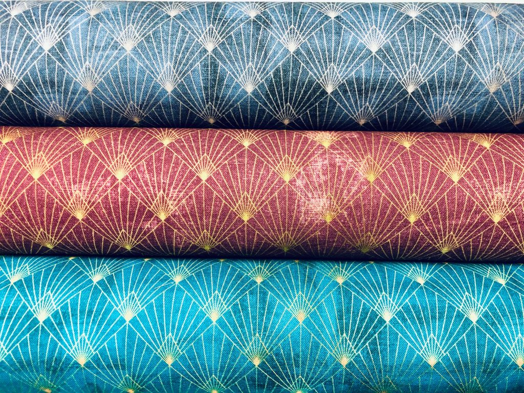 Diamond Art Deco Damask Peacock GOLD Fan Fabric Furnishing, Curtains