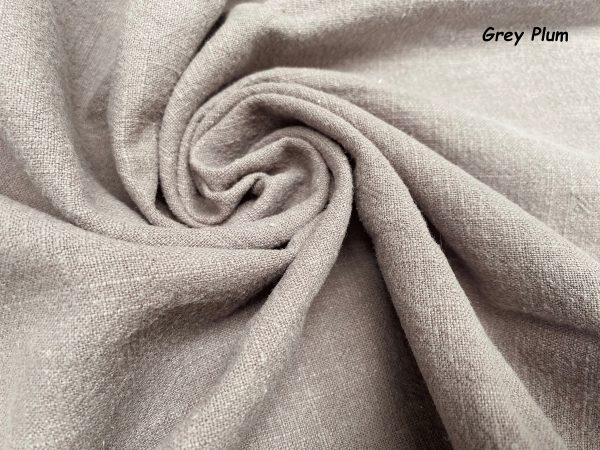 Grey Plum Stone Washed Pure Plain Linen Fabric Material - 100% Linens Home Decor Bedding Clothes Curtains - 55" 140cm Wide - Image 2