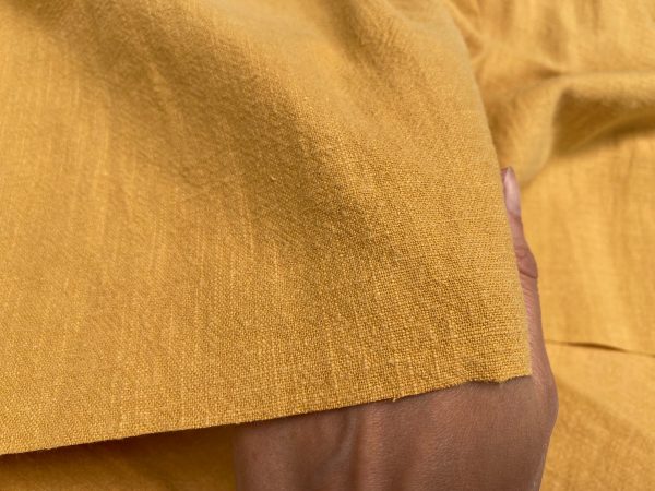 Mustard Stone Washed Pure Plain Linen Fabric Material – 100% Linens Home Decor Bedding Clothes Curtains – 55″ 140cm Wide