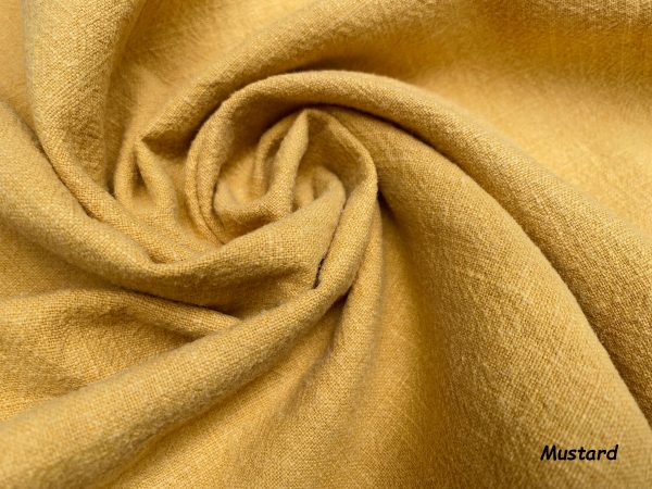 Mustard Stone Washed Pure Plain Linen Fabric Material - 100% Linens Home Decor Bedding Clothes Curtains - 55" 140cm Wide - Image 2