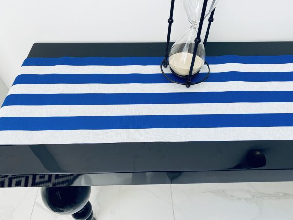 ROYAL BLUE & WHITE Striped Teflon Table Runner For Events, Weddings, Home decor, Water Repellent - 12'' wide - Any Length - Image 2